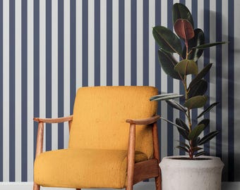 Navy Blue and White Striped Wallpaper: Nautical Beach Lake House Peel and Stick, Pre-pasted