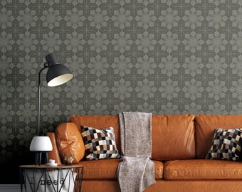 Sage Green Vintage Damask Wallpaper: Dark and Rich Moody Floral Design on Peel and Stick, Pre-pasted