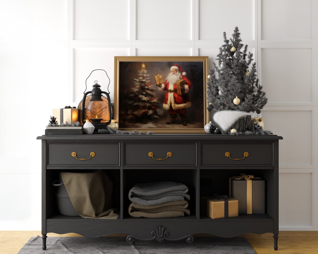 Vintage Santa Claus Digital Download Print, Moody Christmas Art for