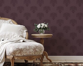 Moody Vintage Wheat Damask Wallpaper, Dark Burgundy European Country Home Decor