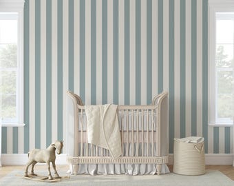 Blue Wide Cabana Striped Wallpaper: Boho Nursery or Coastal Decor in Peel and Stick