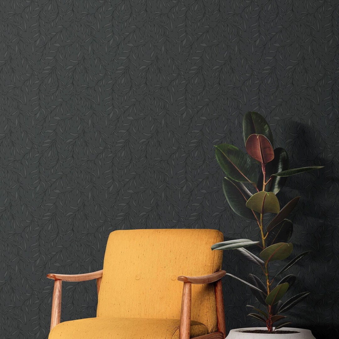 Dark Botanical Wallpaper With a Black Leaf Design for a Moody Organic ...