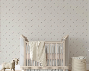 Neutral Beige Floral Wallpaper: Baby Girl Nursery Peel and Stick