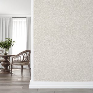Neutral Textured Botanical Wallpaper: Linen Beige Scandinavian Style Peel and Stick, Pre-pasted or Traditional Non-pasted Wallpaper