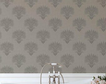 Rustic Wheat Botanical Wallpaper in Neutral Taupe, Farmhouse Kitchen Wall Decor