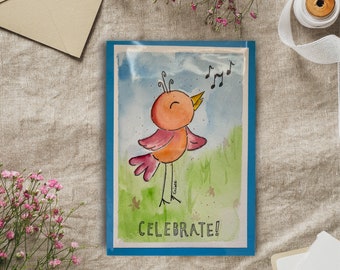 Handmade Watercolor Celebrate Greeting Card