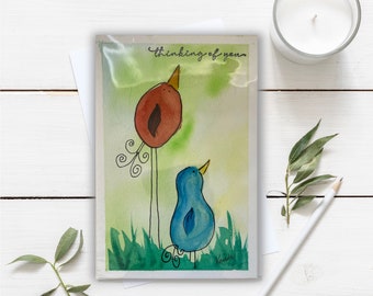 Handmade Watercolor Thinking of You Greeting Card