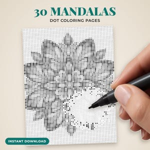 30 Mandala Dot Coloring Pages | Monochrome Printable for Adults