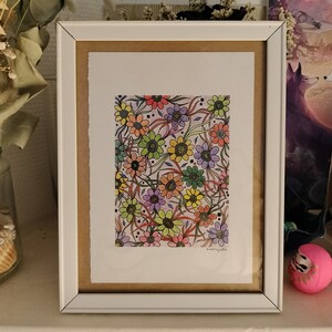 Marguerites et fantaisie / Dessin, Poster, Carte // Décoration, Art moderne, Art Mural, Doodle Art