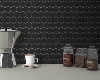 Black Hexagon Peel and Stick Backsplash Tiles, Stone Composite (10-Sheet)