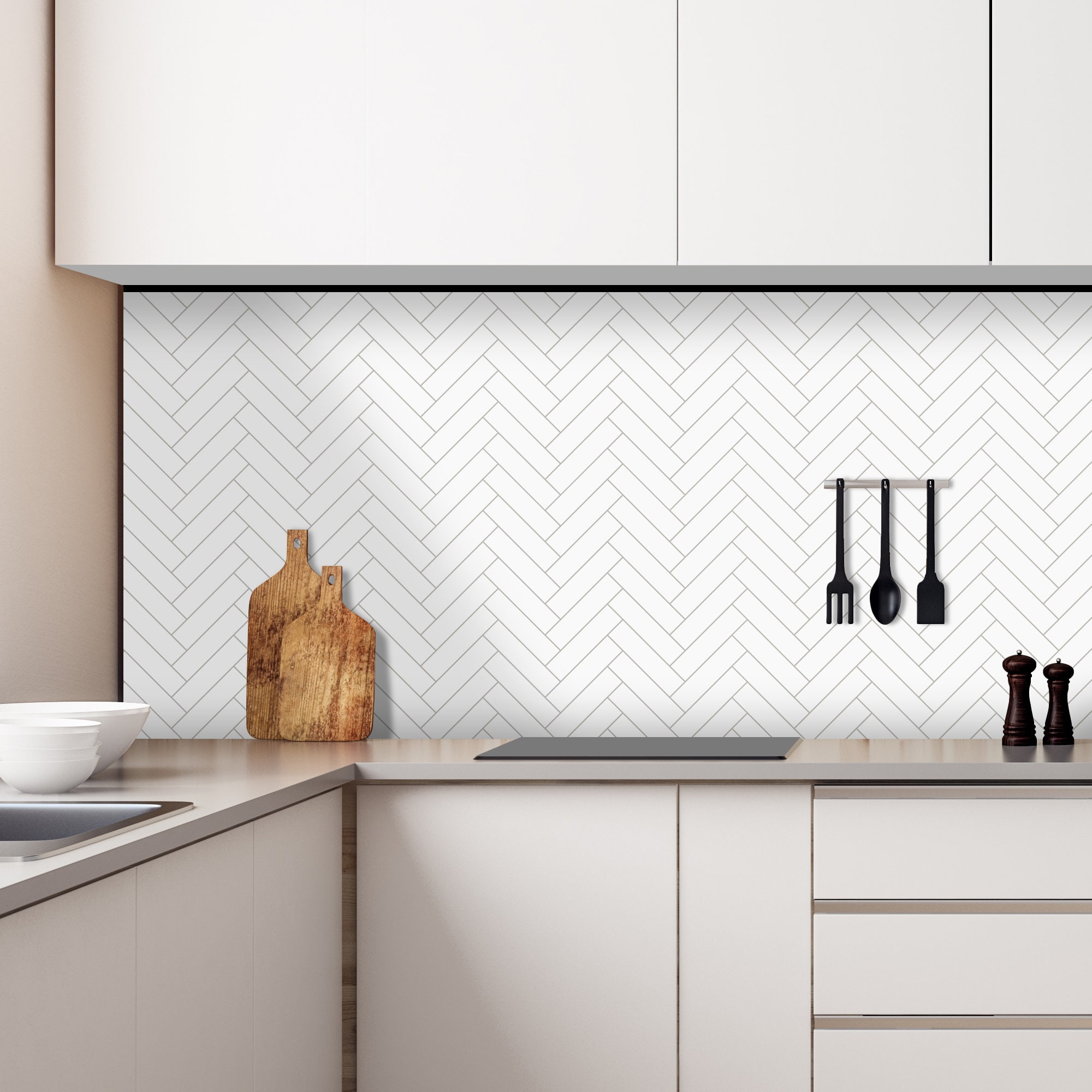 FunStick Herringbone Peel and Stick Backsplash for Kitchen Wood