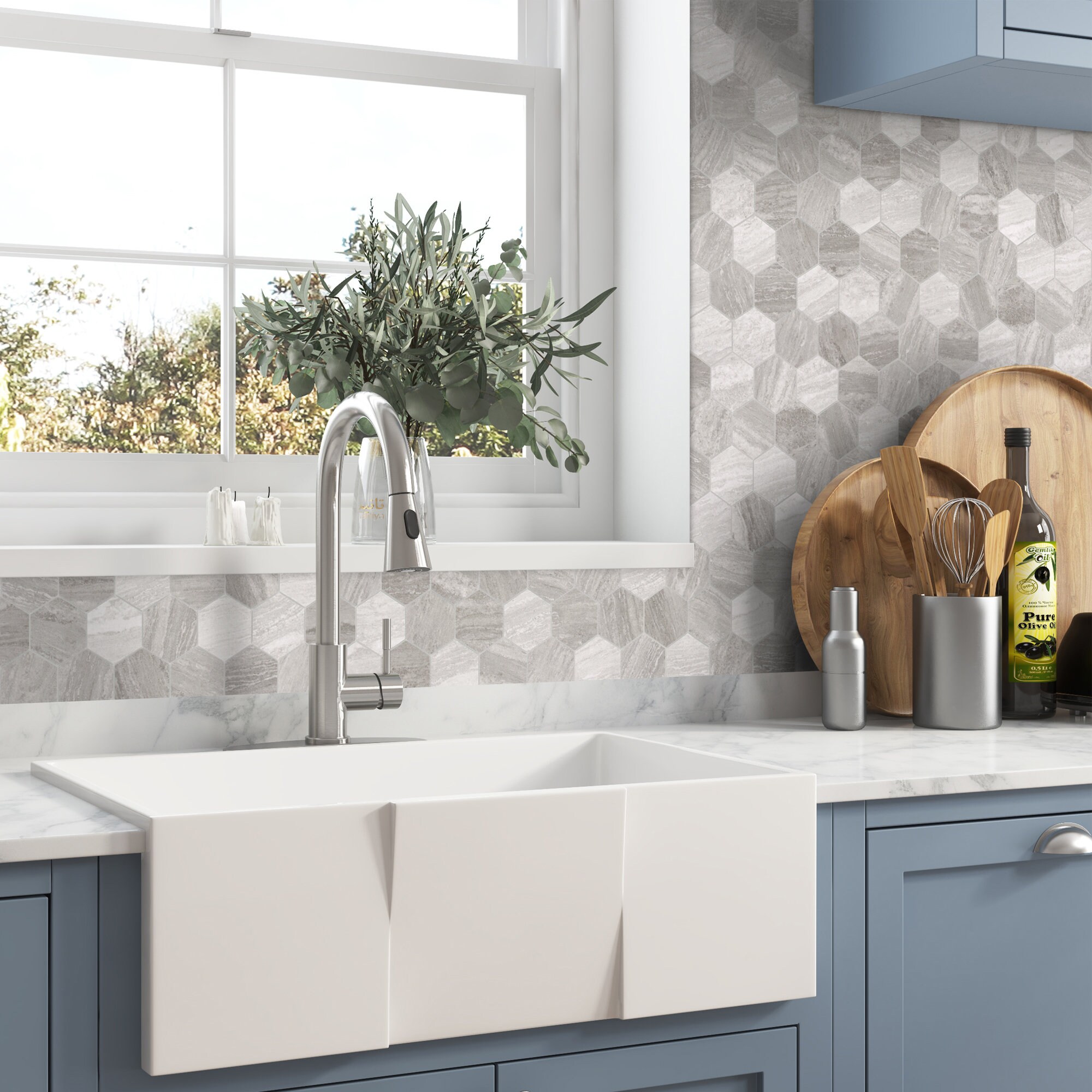 Hexagon Peel and Stick Backplash for Kitchen, Bathroom, Fireplace. Gray ...