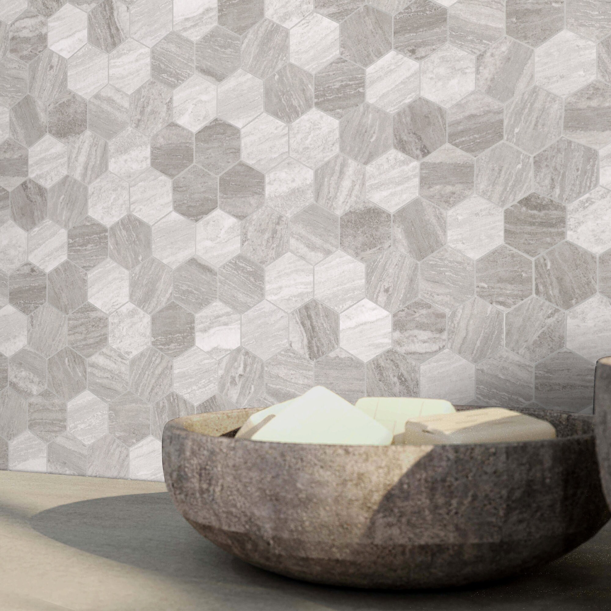 Hexagon Peel and Stick Backplash for Kitchen, Bathroom, Fireplace. Gray ...