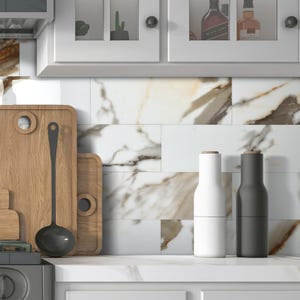30-Sheet Subway Peel and Stick Backsplash, 4&quot; x 12&quot; Glossy Acrylic Self Adhesive Waterproof Wall Tile, Stick on Tiles for Kitchen Bathroom