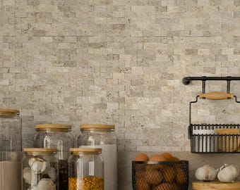 5-Sheet Beige Marble Peel and Stick Backsplash Tile, Natural Stone Self-Adhesive Wall Mosaic Tile, Stick on Backsplash for Kitchen Bathroom