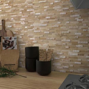 5-Sheet Interlocking Stone Peel and Stick Backplash for Kitchen Bathroom Shower Fireplace, 3D Natural Marble Self Adhesive Wall Mosaic Tile