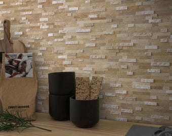 5-Sheet Interlocking Stone Peel and Stick Backsplash for Kitchen Bathroom Shower Fireplace, 3D Natural Marble Self-Adhesive Wall Mosaic Tile