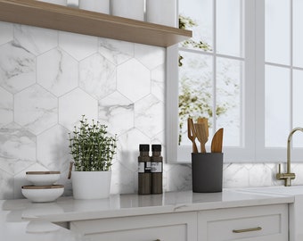 Hexagon Peel and Stick Backsplash, Stone Composite Mosaic Tile (45-Sheet)