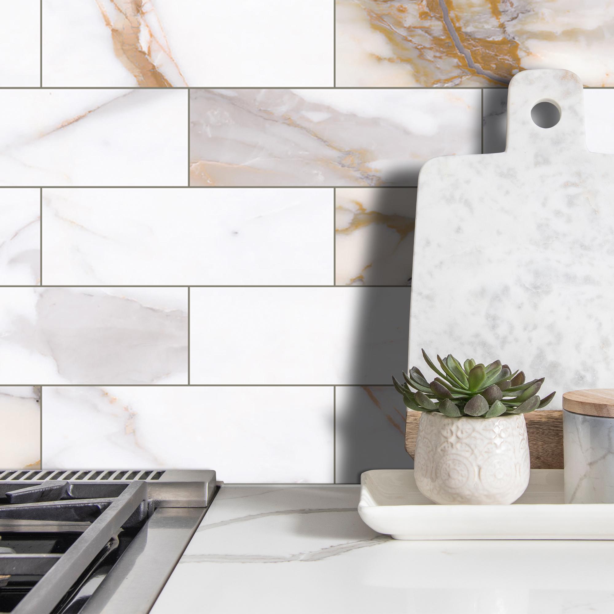 Lantern Grey Marble Vinyl Tile - Peel And Stick Tile Backsplash - View #4