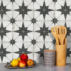 10-Sheet Peel and Stick Encaustic Backsplash, Patterned Star Stick on Tiles Self-Adhesive Wall Sticker for Kitchen Bathroom Fireplace Stairs
