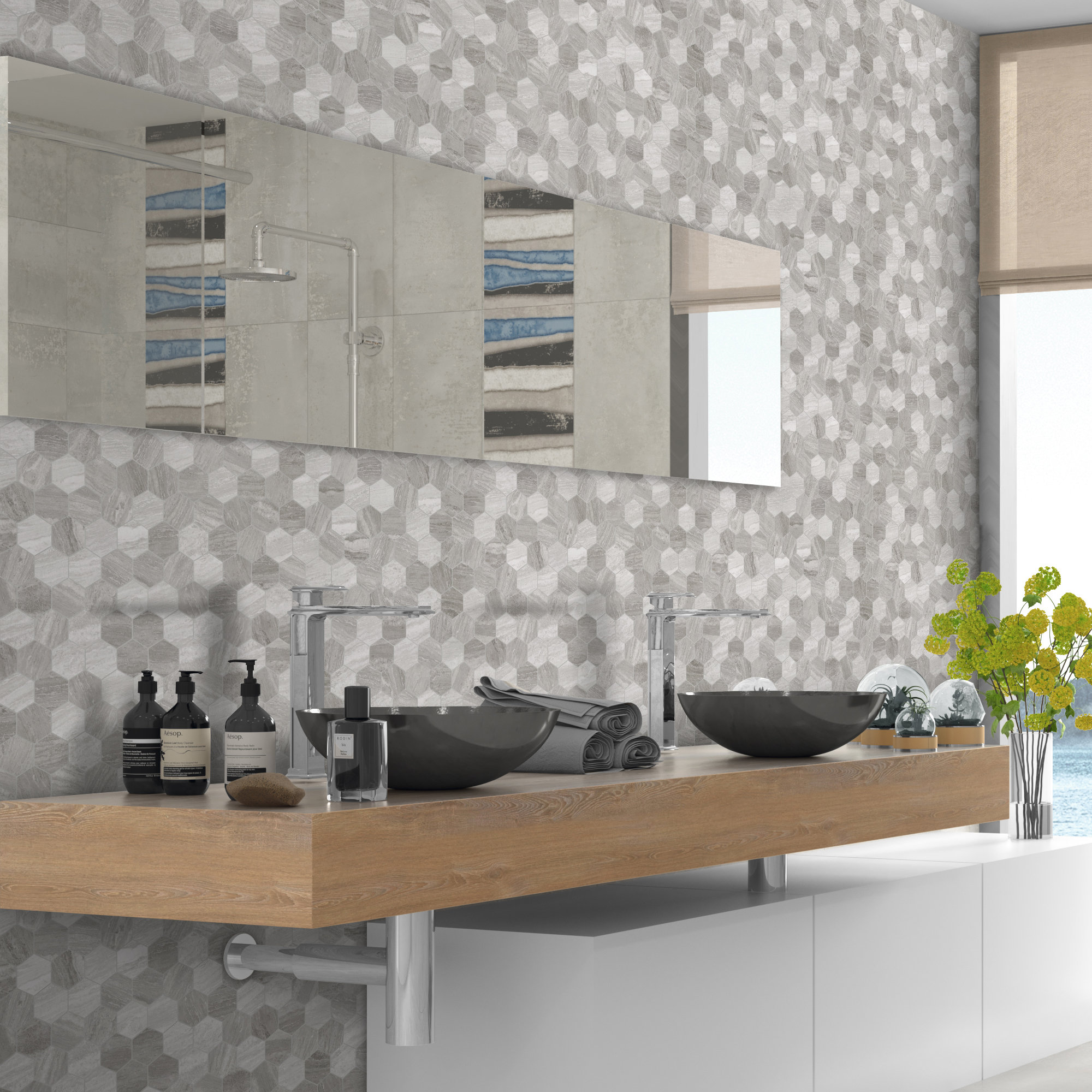 Hexagon Peel and Stick Backplash for Kitchen, Bathroom, Fireplace. Gray ...