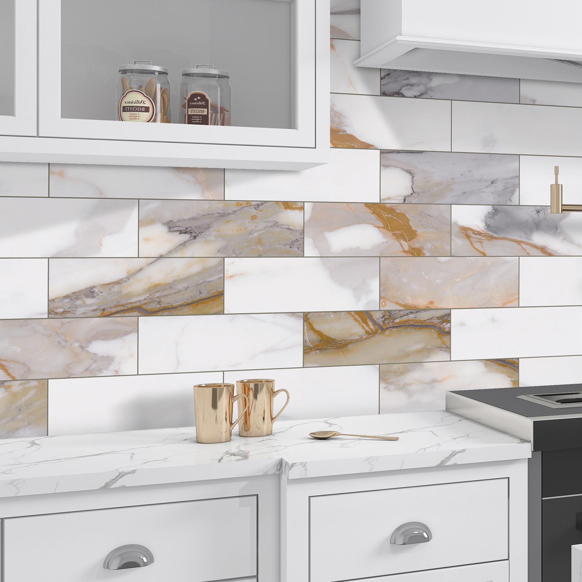 Lantern Grey Marble Vinyl Tile - Peel And Stick Tile Backsplash