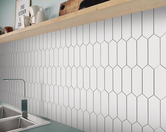 White Stone Composite Long Hexagon Peel and Stick Tile, Backsplash (10-Sheet)