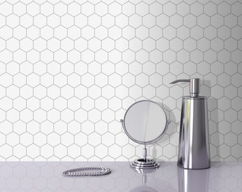 White Hexagon Peel and Stick Backsplash Tile, Stone Composite Mosaic