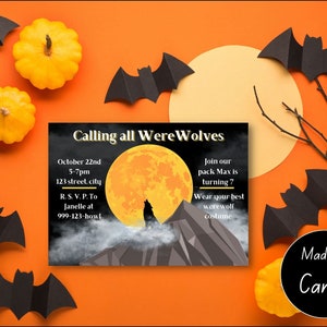 Calling All Werewolves Halloween Birthday Party Invitation Digital Template