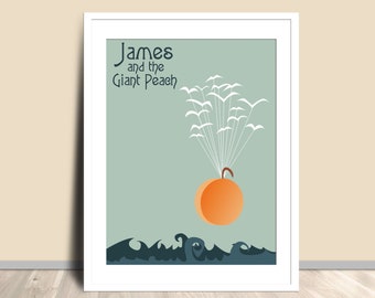 James und der Riese Pfirsich Ronald Dahl Inspiriert Wand Kunst Poster Druck in einem Minimalistischen Stil Ron Dahl Kinderbuch Fine Art Baby Shower Geschenk