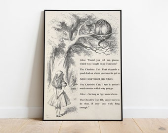 Alice in wonderland cheshire cat which way should i go poster wall art print children's room decor decoration children's book illustration