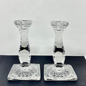 Crystal Candle Holders Square Base with Sawtooth Stems Crystal Home Decor Set of 2 Gifts for Mom Wedding Gifts