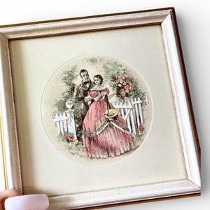 Vintage The Buzza Company Craftacres 1939 viktorianisches Paar gerahmter Druck 4,5 "x 4,5"