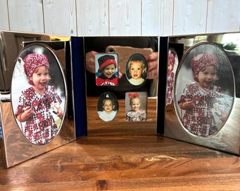 Vintage Silver Plated Triple Tri-Fold Photo Frame NIB