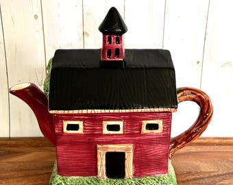 Vintage Sakura Warren Kimble Red Barn Ceramic Teapot
