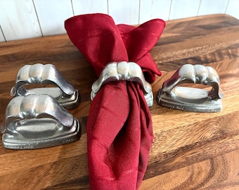 Vintage Country Ware Pewter Napkin Rings Silver Napkin Holders Set of 4