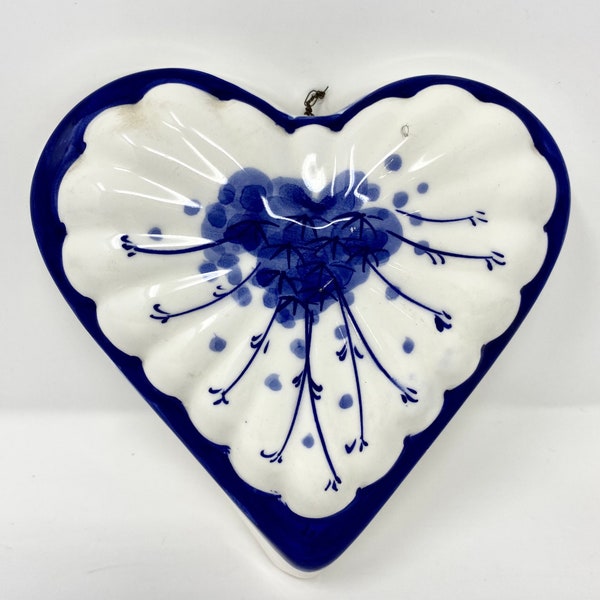 Blue White Ceramic Heart Mold Vintage Delft Blue Style Kitchen Decor Valentines Gifts