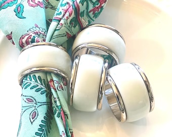 Vintage Silver Plated Porcelain Napkin Rings - Set of 4 NIB