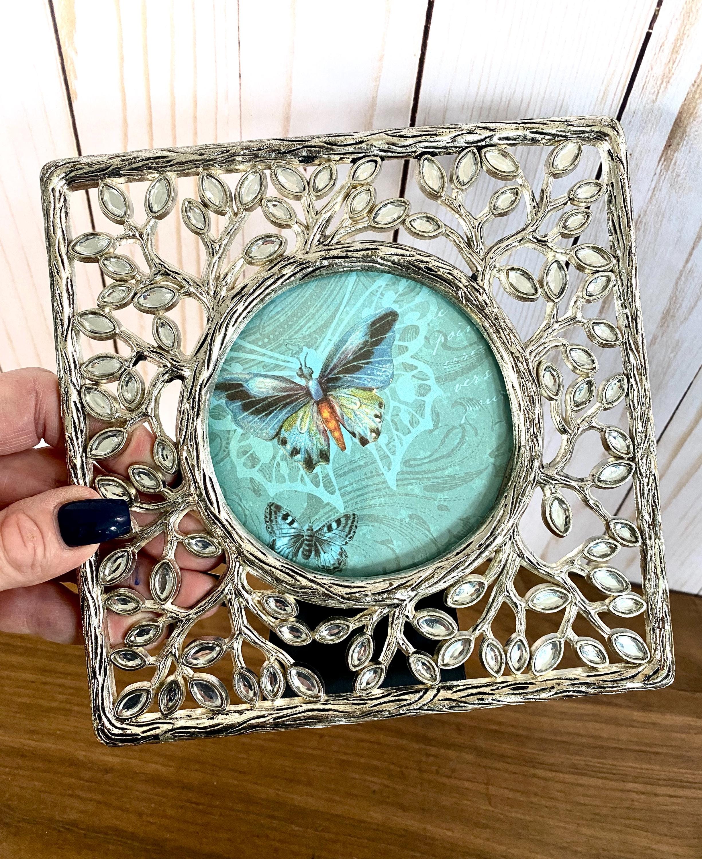 シルバーラインストーンフォトフレーム：4インチラウンドフォト