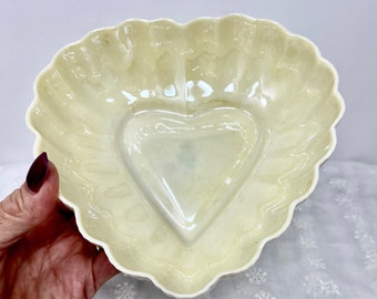 Vintage Belleek 6.25" Scalloped Heart Shaped Bowl Trinket Dish in Luster Porcelain 6th Mark Gift for Her