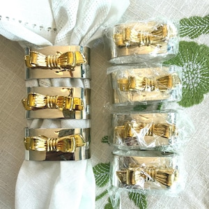 ヴィンテージ シルバーメッキ 磁器 ナプキンリング - 4個セット 新品