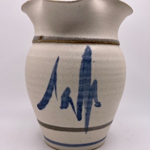 Salt Glazed Pottery Pitcher Vase for Flowers Quality Vintage Pottery Handmade, Signed