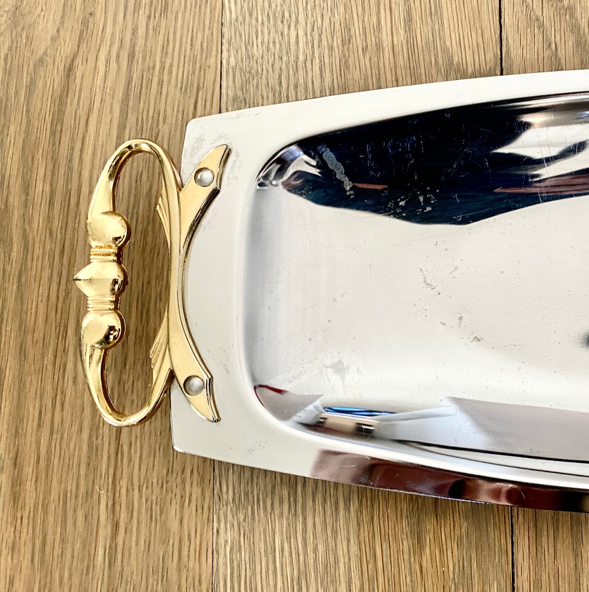 Kromex 15.5” Oblong Serving Tray Stainless Steel Ornate Brass Handles Mid  Century Modern Decor - Etsy, image size:2457x2473