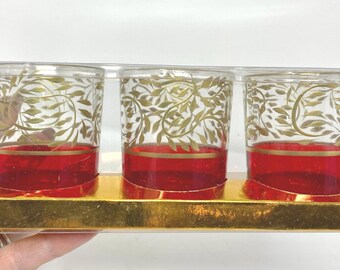 Vintage Glass Tea Light Holders, Gold Floral Christmas Decor (NIB)