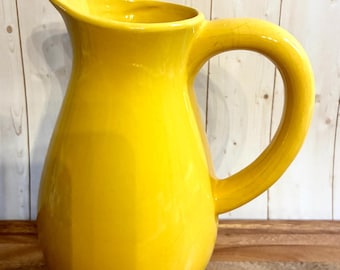Vintage Yellow MCM Chunky Ceramic Pitcher: 8.5”
