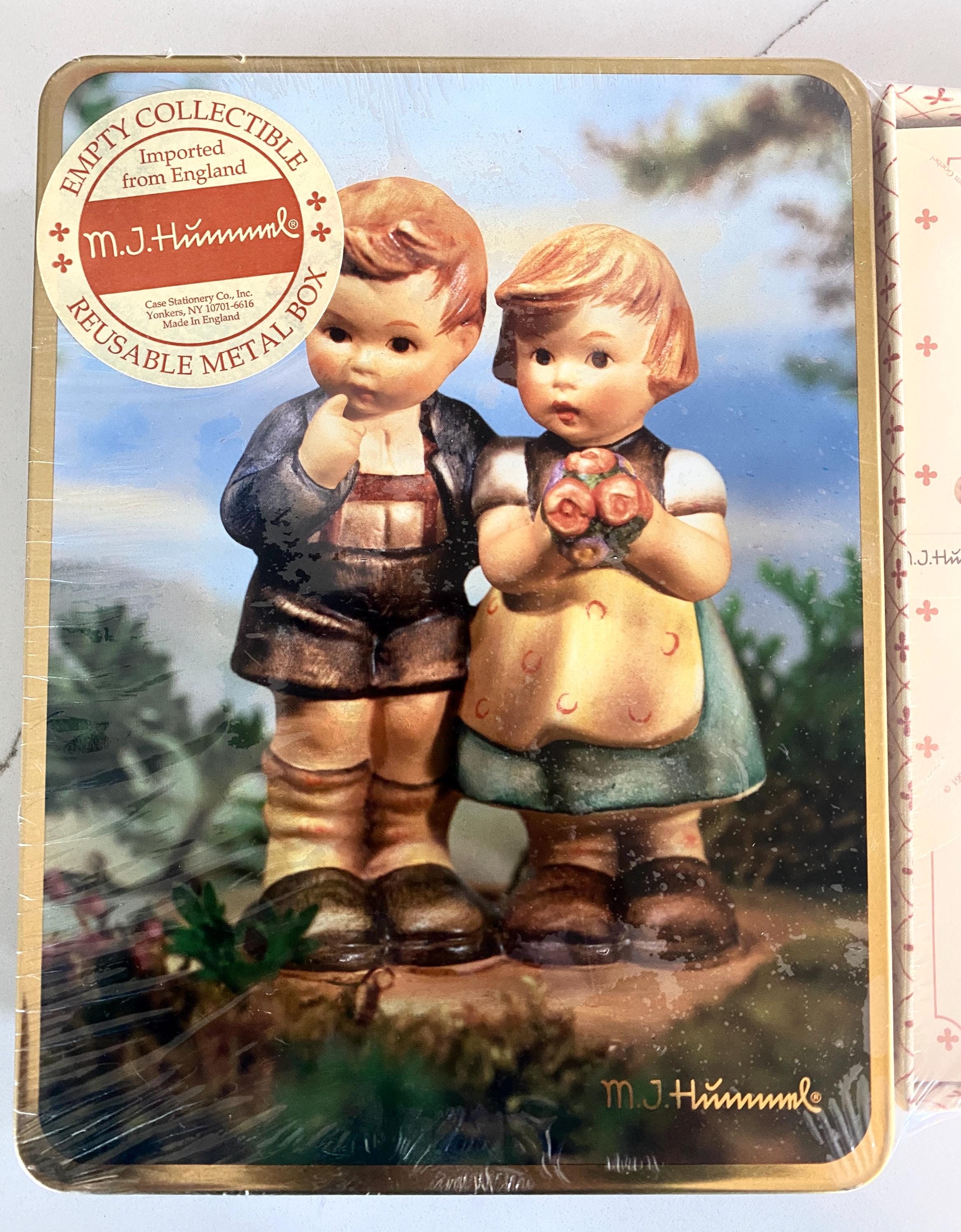 Vintage Hummel Fabric Covered Gift Box with 30 Stationary Sheets, Folded Note Cards and Matching Envelopes NEW in Sealed Metal Box