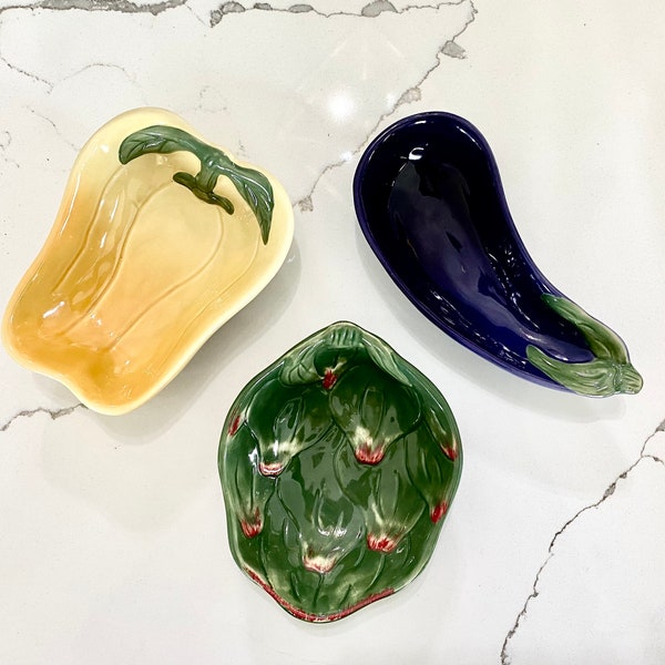 William Sonoma Jardin Potager Ceramic Bowls Artichoke Pepper Eggplant Condiment Bowls Set of 3