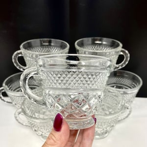 Vintage Anchor Hocking Wexford Glass Punch Tea Cups - Set of 4