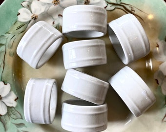 White Glossy Ceramic Napkin Ring Holders Table Decor Set of 8