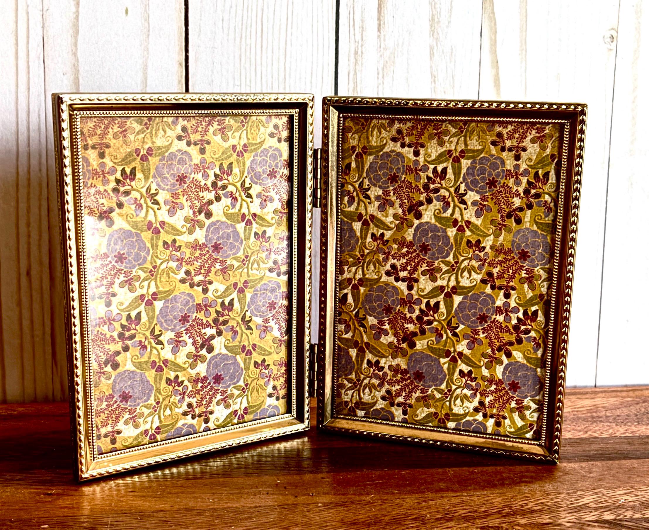 Vintage Gold Tone Metal Bi-fold Picture Frame: 3.5x5 Double Photo Frame ...